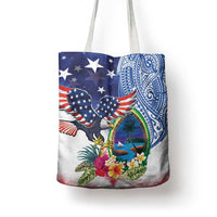 Guam and United States Together Tote Bag Bald Eagle and Guam Seal with Flower and Tribal Tattoos - Wonder Print Shop