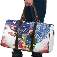 Guam and United States Together Travel Bag Bald Eagle and Guam Seal with Flower and Tribal Tattoos - Wonder Print Shop
