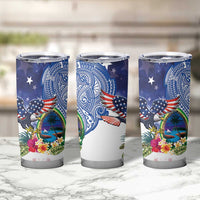 Guam and United States Together Tumbler Cup Bald Eagle and Guam Seal with Flower and Tribal Tattoos - Wonder Print Shop