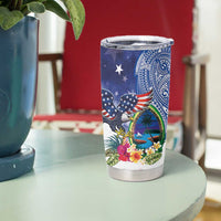Guam and United States Together Tumbler Cup Bald Eagle and Guam Seal with Flower and Tribal Tattoos - Wonder Print Shop
