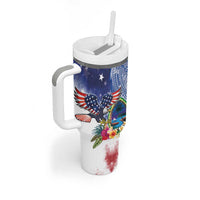 Guam and United States Together Tumbler With Handle Bald Eagle and Guam Seal with Flower and Tribal Tattoos - Wonder Print Shop