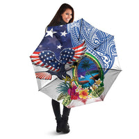 Guam and United States Together Umbrella Bald Eagle and Guam Seal with Flower and Tribal Tattoos - Wonder Print Shop