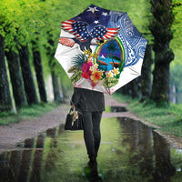 Guam and United States Together Umbrella Bald Eagle and Guam Seal with Flower and Tribal Tattoos - Wonder Print Shop