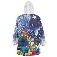 Guam and United States Together Wearable Blanket Hoodie Bald Eagle and Guam Seal with Flower and Tribal Tattoos - Wonder Print Shop