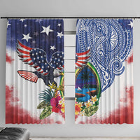 Guam and United States Together Window Curtain Bald Eagle and Guam Seal with Flower and Tribal Tattoos - Wonder Print Shop