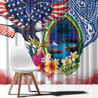 Guam and United States Together Window Curtain Bald Eagle and Guam Seal with Flower and Tribal Tattoos - Wonder Print Shop