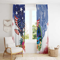Guam and United States Together Window Curtain Bald Eagle and Guam Seal with Flower and Tribal Tattoos - Wonder Print Shop