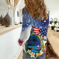 Guam and United States Together Women Casual Shirt Bald Eagle and Guam Seal with Flower and Tribal Tattoos - Wonder Print Shop