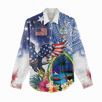 Guam and United States Together Women Casual Shirt Bald Eagle and Guam Seal with Flower and Tribal Tattoos - Wonder Print Shop