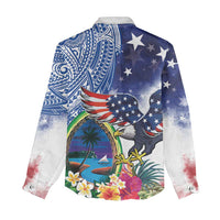 Guam and United States Together Women Casual Shirt Bald Eagle and Guam Seal with Flower and Tribal Tattoos - Wonder Print Shop