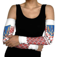 Ukraine Merry Christmas Arm Sleeves Ukraine Emblem and Vyshyvanka Xmas Style - Wonder Print Shop