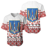 Ukraine Merry Christmas Baseball Jersey Ukraine Emblem and Vyshyvanka Xmas Style - Wonder Print Shop