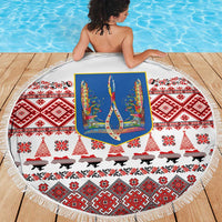 Ukraine Merry Christmas Beach Blanket Ukraine Emblem and Vyshyvanka Xmas Style - Wonder Print Shop