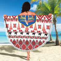 Ukraine Merry Christmas Beach Blanket Ukraine Emblem and Vyshyvanka Xmas Style - Wonder Print Shop