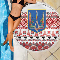 Ukraine Merry Christmas Beach Blanket Ukraine Emblem and Vyshyvanka Xmas Style - Wonder Print Shop