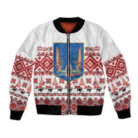 Ukraine Merry Christmas Bomber Jacket Ukraine Emblem and Vyshyvanka Xmas Style - Wonder Print Shop
