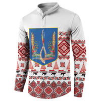 Ukraine Merry Christmas Button Sweatshirt Ukraine Emblem and Vyshyvanka Xmas Style - Wonder Print Shop