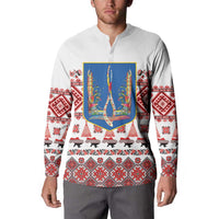 Ukraine Merry Christmas Button Sweatshirt Ukraine Emblem and Vyshyvanka Xmas Style - Wonder Print Shop