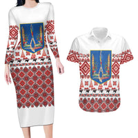 Ukraine Merry Christmas Couples Matching Long Sleeve Bodycon Dress and Hawaiian Shirt Ukraine Emblem and Vyshyvanka Xmas Style - Wonder Print Shop