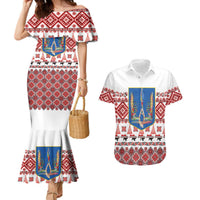 Ukraine Merry Christmas Couples Matching Mermaid Dress and Hawaiian Shirt Ukraine Emblem and Vyshyvanka Xmas Style - Wonder Print Shop