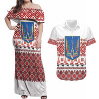 Ukraine Merry Christmas Couples Matching Off Shoulder Maxi Dress and Hawaiian Shirt Ukraine Emblem and Vyshyvanka Xmas Style - Wonder Print Shop