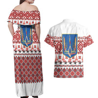 Ukraine Merry Christmas Couples Matching Off Shoulder Maxi Dress and Hawaiian Shirt Ukraine Emblem and Vyshyvanka Xmas Style - Wonder Print Shop