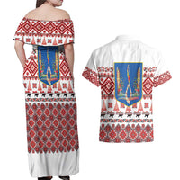 Ukraine Merry Christmas Couples Matching Off Shoulder Maxi Dress and Hawaiian Shirt Ukraine Emblem and Vyshyvanka Xmas Style - Wonder Print Shop