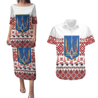 Ukraine Merry Christmas Couples Matching Puletasi and Hawaiian Shirt Ukraine Emblem and Vyshyvanka Xmas Style - Wonder Print Shop