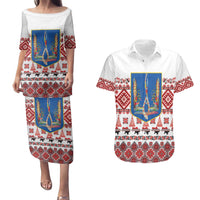 Ukraine Merry Christmas Couples Matching Puletasi and Hawaiian Shirt Ukraine Emblem and Vyshyvanka Xmas Style - Wonder Print Shop