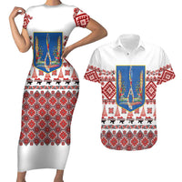Ukraine Merry Christmas Couples Matching Short Sleeve Bodycon Dress and Hawaiian Shirt Ukraine Emblem and Vyshyvanka Xmas Style - Wonder Print Shop