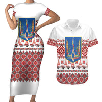 Ukraine Merry Christmas Couples Matching Short Sleeve Bodycon Dress and Hawaiian Shirt Ukraine Emblem and Vyshyvanka Xmas Style - Wonder Print Shop