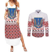 Ukraine Merry Christmas Couples Matching Summer Maxi Dress and Long Sleeve Button Shirt Ukraine Emblem and Vyshyvanka Xmas Style - Wonder Print Shop
