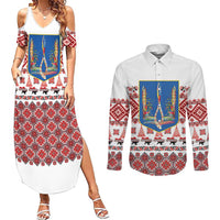 Ukraine Merry Christmas Couples Matching Summer Maxi Dress and Long Sleeve Button Shirt Ukraine Emblem and Vyshyvanka Xmas Style - Wonder Print Shop