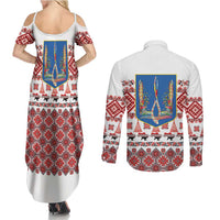 Ukraine Merry Christmas Couples Matching Summer Maxi Dress and Long Sleeve Button Shirt Ukraine Emblem and Vyshyvanka Xmas Style - Wonder Print Shop