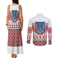 Ukraine Merry Christmas Couples Matching Tank Maxi Dress and Long Sleeve Button Shirt Ukraine Emblem and Vyshyvanka Xmas Style - Wonder Print Shop