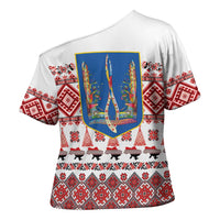 Ukraine Merry Christmas Cross Shoulder Shirt Ukraine Emblem and Vyshyvanka Xmas Style - Wonder Print Shop