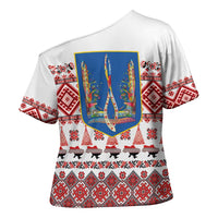 Ukraine Merry Christmas Cross Shoulder Shirt Ukraine Emblem and Vyshyvanka Xmas Style - Wonder Print Shop