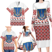 Ukraine Merry Christmas Family Matching Long Sleeve Bodycon Dress and Hawaiian Shirt Ukraine Emblem and Vyshyvanka Xmas Style - Wonder Print Shop