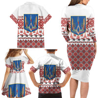 Ukraine Merry Christmas Family Matching Long Sleeve Bodycon Dress and Hawaiian Shirt Ukraine Emblem and Vyshyvanka Xmas Style - Wonder Print Shop