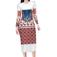 Ukraine Merry Christmas Family Matching Long Sleeve Bodycon Dress and Hawaiian Shirt Ukraine Emblem and Vyshyvanka Xmas Style - Wonder Print Shop