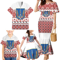 Ukraine Merry Christmas Family Matching Mermaid Dress and Hawaiian Shirt Ukraine Emblem and Vyshyvanka Xmas Style - Wonder Print Shop