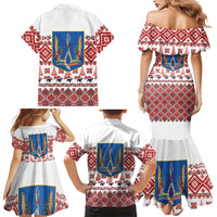 Ukraine Merry Christmas Family Matching Mermaid Dress and Hawaiian Shirt Ukraine Emblem and Vyshyvanka Xmas Style - Wonder Print Shop