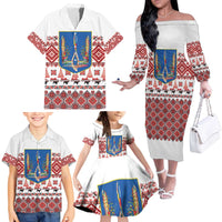 Ukraine Merry Christmas Family Matching Off The Shoulder Long Sleeve Dress and Hawaiian Shirt Ukraine Emblem and Vyshyvanka Xmas Style - Wonder Print Shop