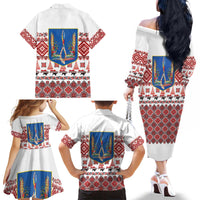 Ukraine Merry Christmas Family Matching Off The Shoulder Long Sleeve Dress and Hawaiian Shirt Ukraine Emblem and Vyshyvanka Xmas Style - Wonder Print Shop