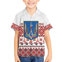 Ukraine Merry Christmas Family Matching Off The Shoulder Long Sleeve Dress and Hawaiian Shirt Ukraine Emblem and Vyshyvanka Xmas Style - Wonder Print Shop