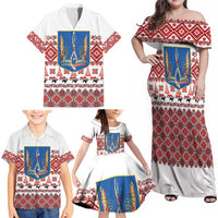 Ukraine Merry Christmas Family Matching Off Shoulder Maxi Dress and Hawaiian Shirt Ukraine Emblem and Vyshyvanka Xmas Style - Wonder Print Shop