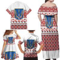 Ukraine Merry Christmas Family Matching Off Shoulder Maxi Dress and Hawaiian Shirt Ukraine Emblem and Vyshyvanka Xmas Style - Wonder Print Shop