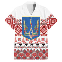 Ukraine Merry Christmas Family Matching Off Shoulder Short Dress and Hawaiian Shirt Ukraine Emblem and Vyshyvanka Xmas Style - Wonder Print Shop