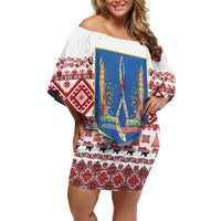 Ukraine Merry Christmas Family Matching Off Shoulder Short Dress and Hawaiian Shirt Ukraine Emblem and Vyshyvanka Xmas Style - Wonder Print Shop