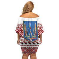 Ukraine Merry Christmas Family Matching Off Shoulder Short Dress and Hawaiian Shirt Ukraine Emblem and Vyshyvanka Xmas Style - Wonder Print Shop